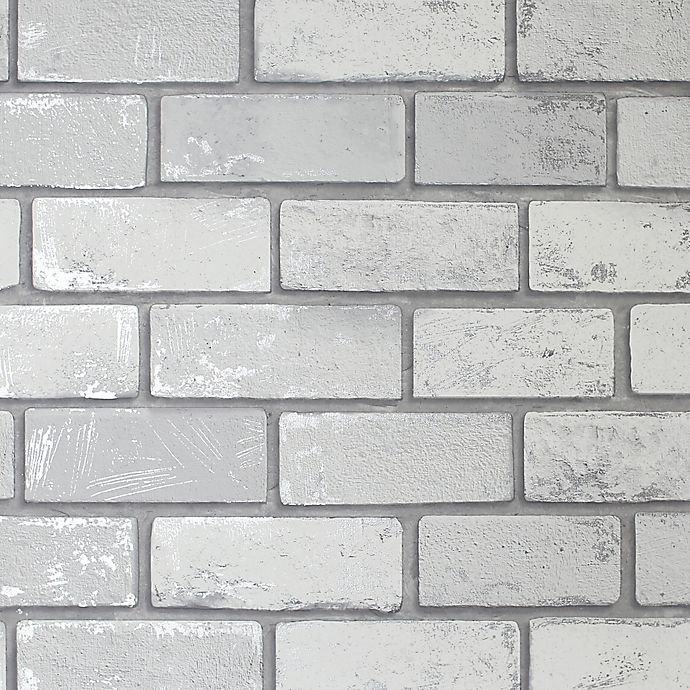 slide 2 of 3, Arthouse Metallic Brick Wallpaper - White/Silver, 1 ct