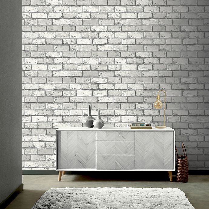 slide 1 of 3, Arthouse Metallic Brick Wallpaper - White/Silver, 1 ct