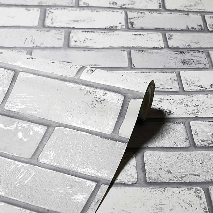 slide 3 of 3, Arthouse Metallic Brick Wallpaper - White/Silver, 1 ct