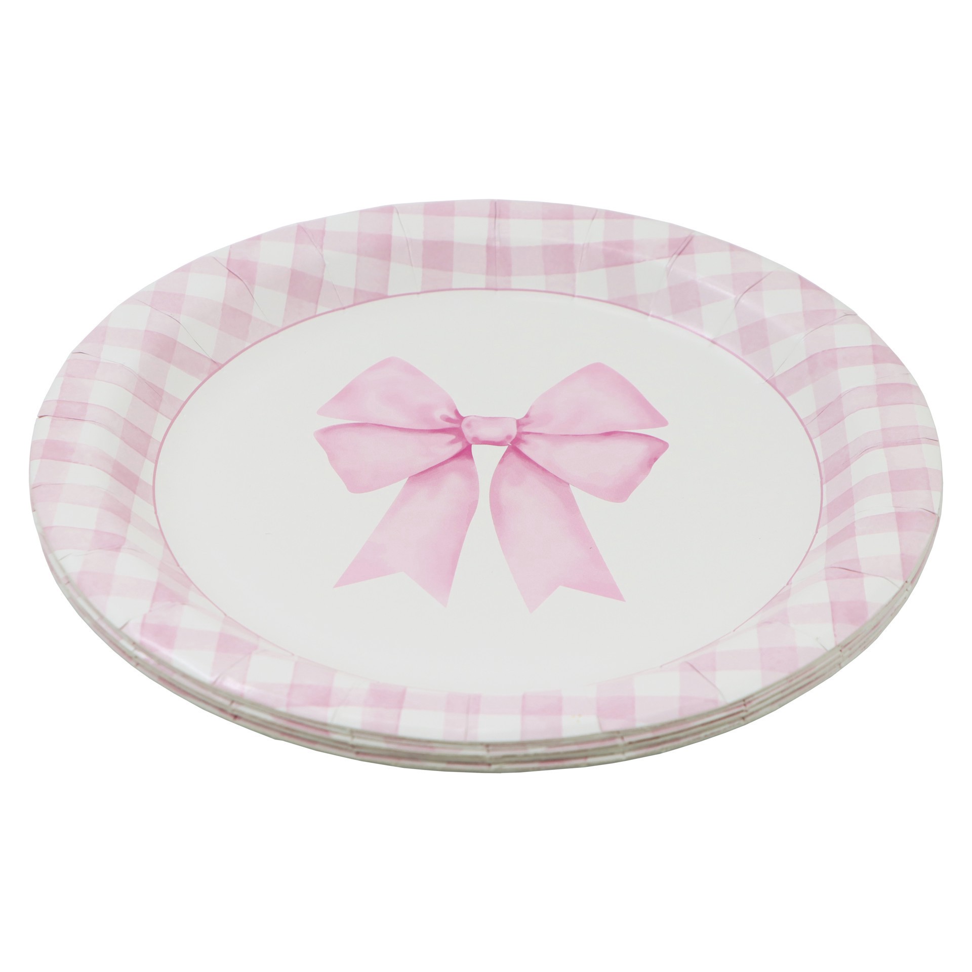 slide 2 of 2, 9" Pink Bow & Gingham Dinner Plates, 10ct. By Celebrate It, 10 ct