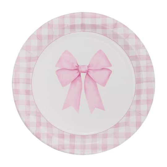 slide 1 of 2, 9" Pink Bow & Gingham Dinner Plates, 10ct. By Celebrate It, 10 ct