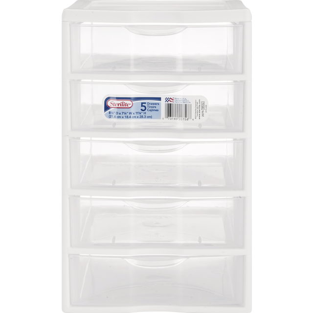 slide 1 of 1, Sterilite Clearview Small 5-Drawer Organizer 2075 - White/Clear, 8.5 in x 7.25 in x 11.13 in