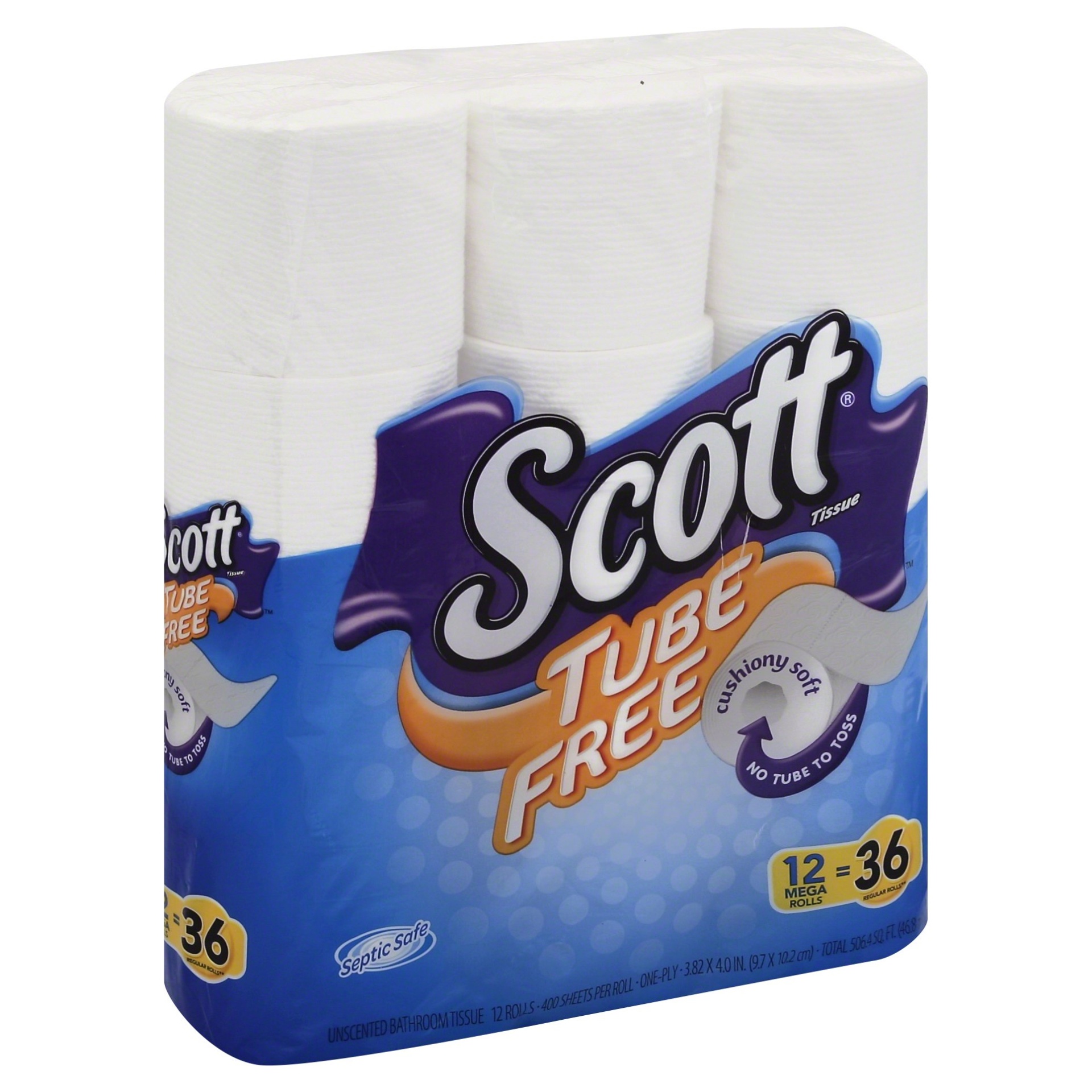 slide 1 of 1, Scott Tube-Free Bath Tissue, 12 Mega Rolls, 12 ct