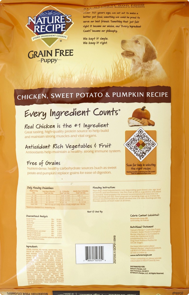 slide 4 of 6, Nature's Recipe Nature′s Recipe Dry Puppy Food, Grain Free Puppy Chicken, Sweet Potato & Pumpkin Recipe, 12 lb. Bag, 12 lb