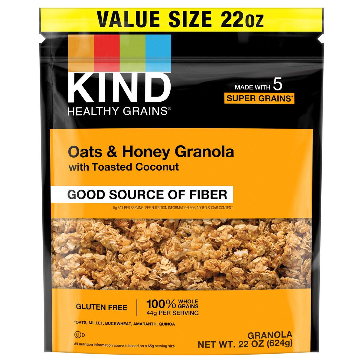 slide 1 of 4, KIND HEALTHY GRAINS Granola, Healthy Snack, Oats & Honey Granola with Toasted Coconut, Snack Mix 22 OZ, 22 oz