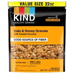 KIND HEALTHY GRAINS Granola, Healthy Snack, Oats & Honey Granola with Toasted Coconut, Snack Mix 22 OZ