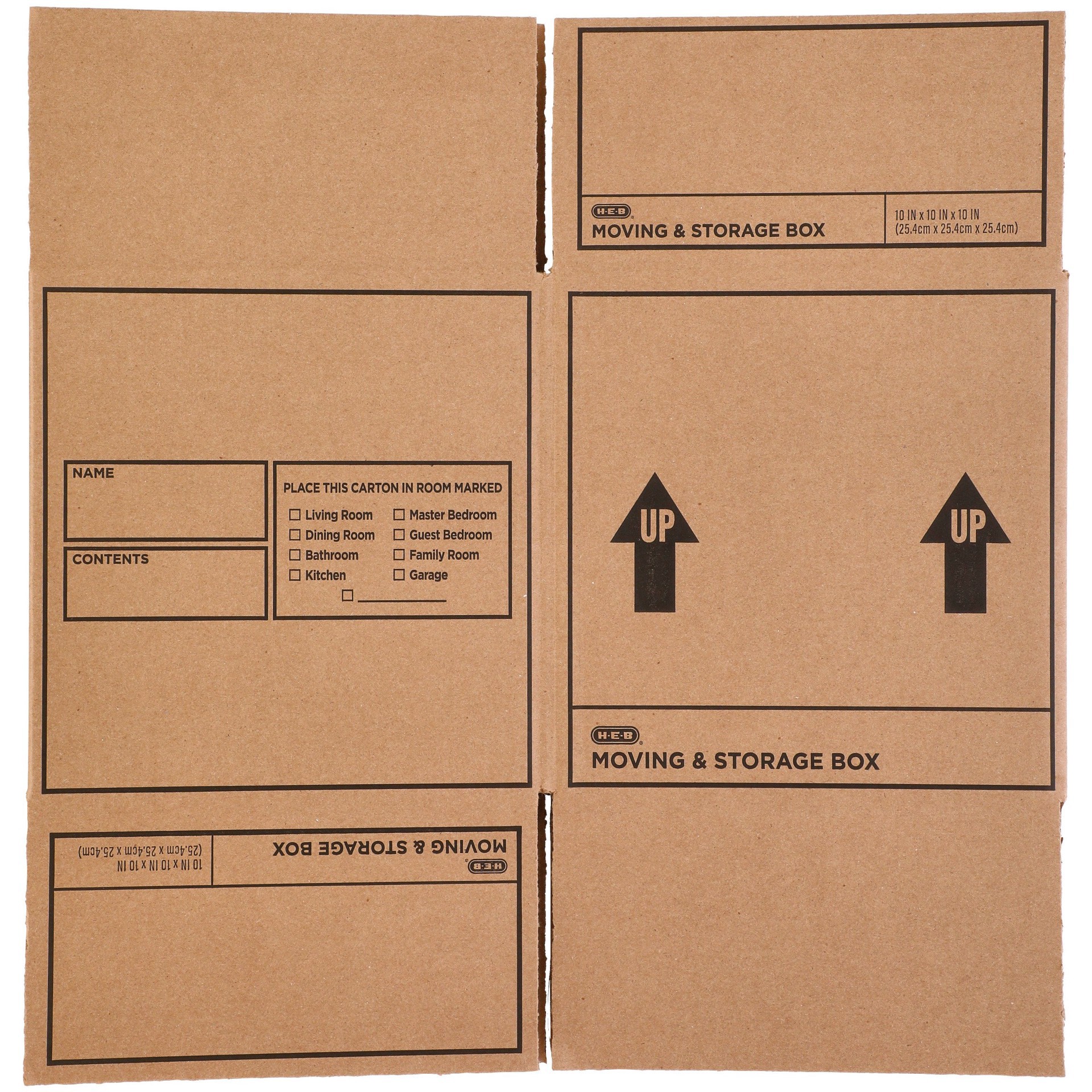 slide 1 of 1, H-E-B Brown Moving & Storage Printed Box, 10 x 10 x 10 in