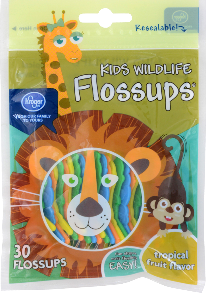 slide 1 of 1, Kroger Kids Wildlife Tropical Fruit Flavor Flossups, 30 ct