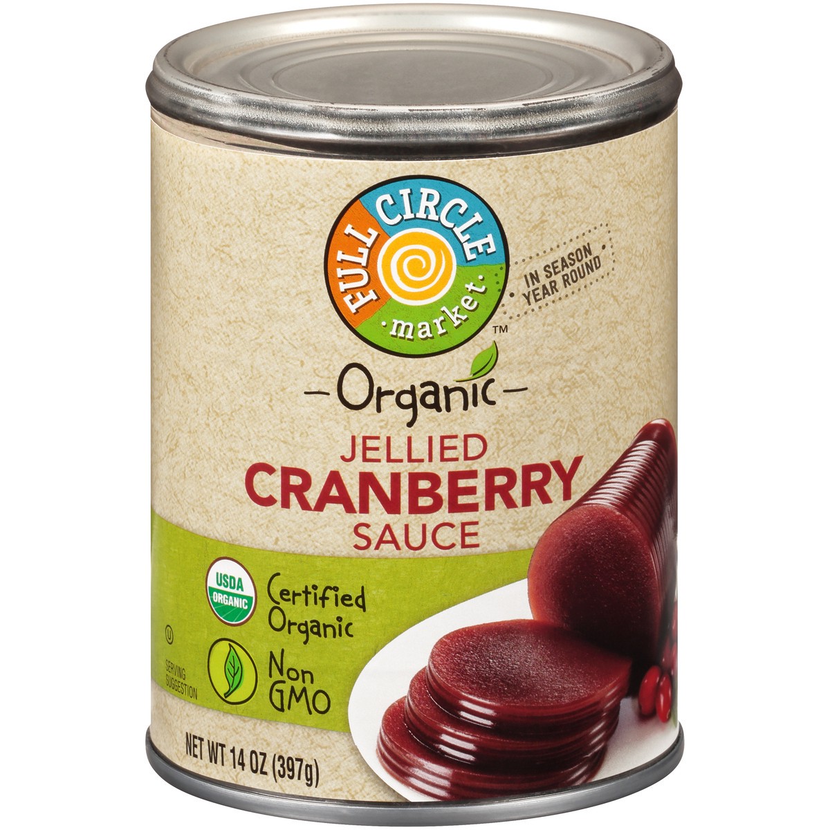 slide 1 of 9, Full Circle Market Jellied Cranberry Sauce - 14 oz, 14 oz