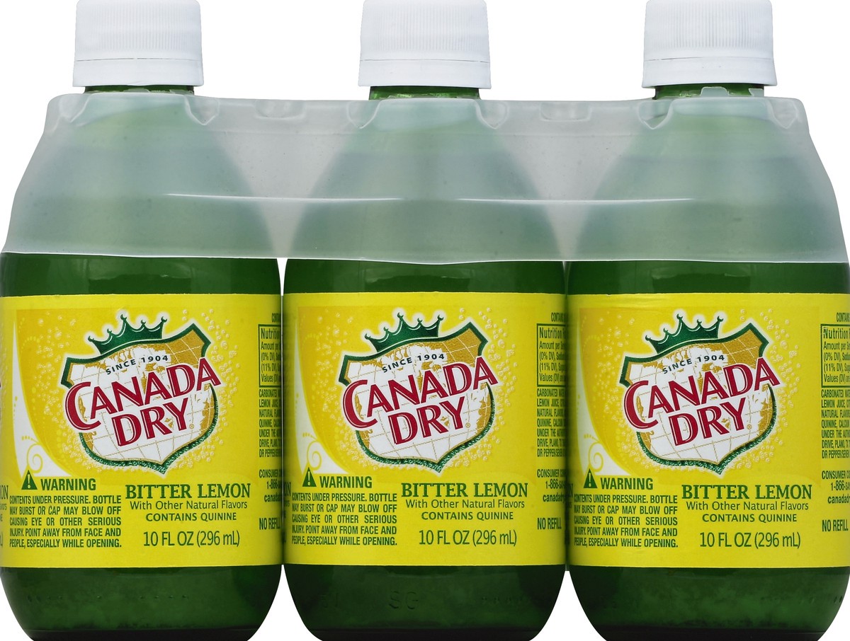 slide 1 of 3, Canada Dry Bitter Lemon Soda, 10 fl oz glass bottles, 6 pack, 6 ct; 10 fl oz