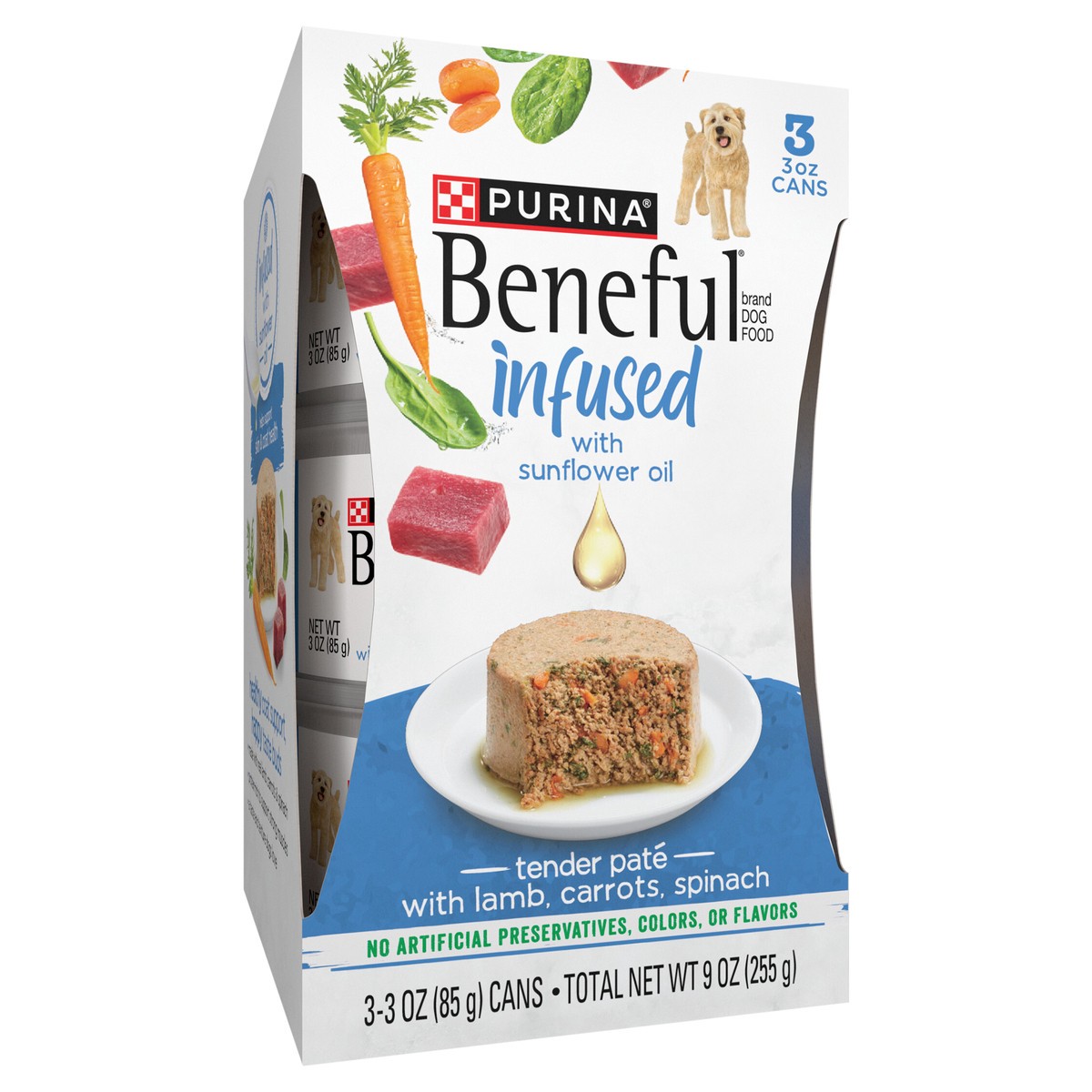 slide 3 of 9, Beneful Purina Beneful Infused Wet Dog Food Pate With Real Lamb, Carrots and Spinach, With Sunflower Oil, 9 oz