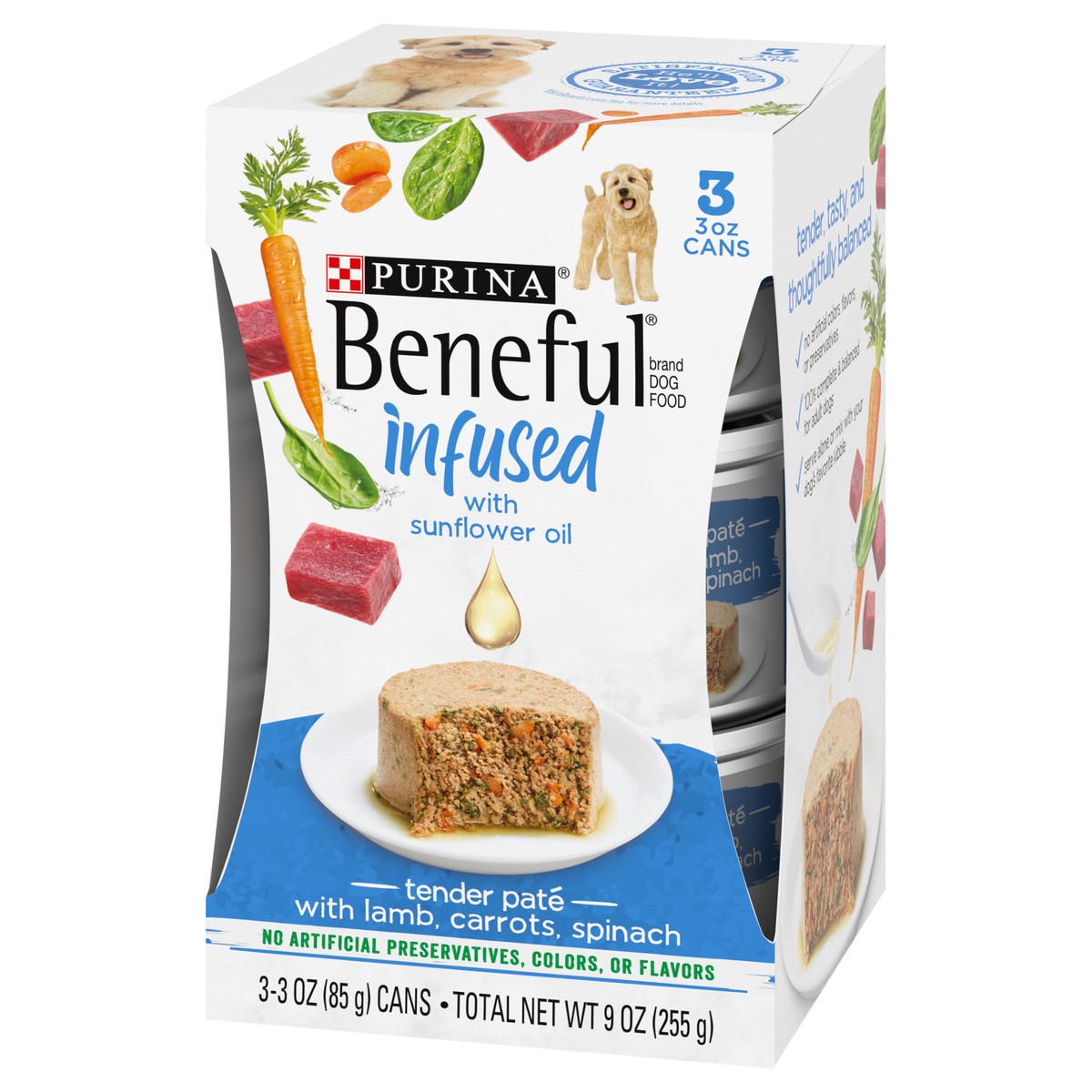 slide 9 of 9, Beneful Purina Beneful Infused Wet Dog Food Pate With Real Lamb, Carrots and Spinach, With Sunflower Oil, 9 oz