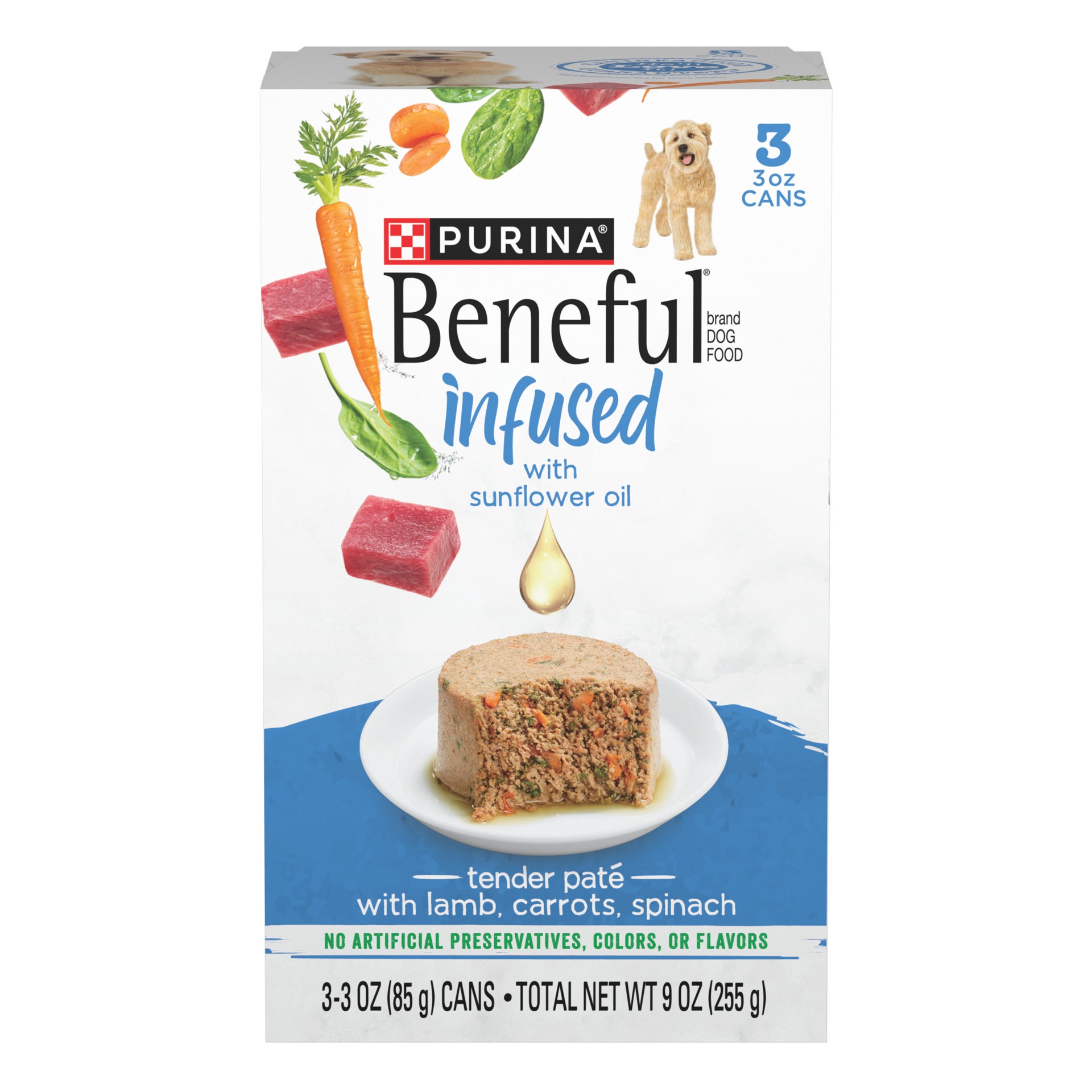 slide 1 of 9, Beneful Purina Beneful Infused Wet Dog Food Pate With Real Lamb, Carrots and Spinach, With Sunflower Oil, 9 oz