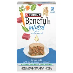 Beneful Purina Beneful Infused Wet Dog Food Pate With Real Lamb, Carrots and Spinach, With Sunflower Oil - (3) 3 oz. Sleeves
