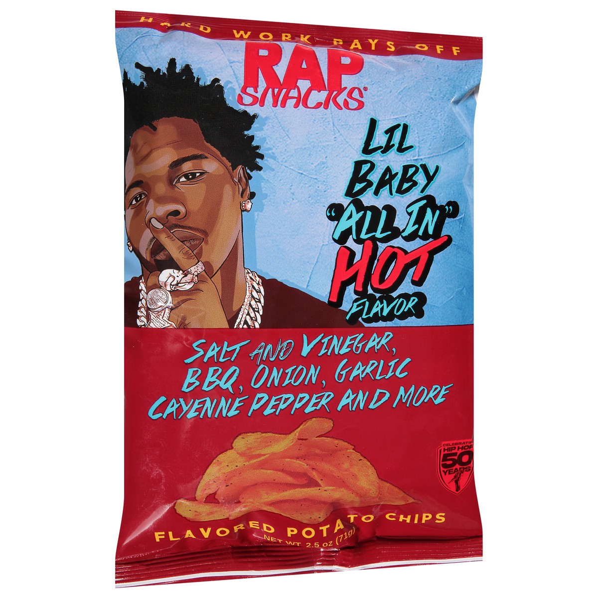 slide 2 of 9, Rap Snacks Lil Baby All in Hot Flavor Potato Chips 2.5 oz, 2.50 oz