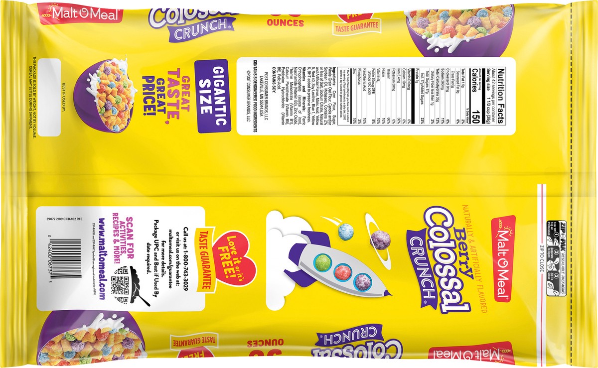 slide 2 of 7, Malt-O-Meal Berry Colossal Crunch Breakfast Cereal, 56 OZ Bag, 56 oz