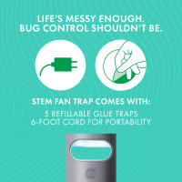 slide 13 of 29, STEM Flying Insect Fan Trap for Indoor Bug Control, Plug-In Fan with UV Light, Starter Kit Includes 1 Device and 5 Glue Traps, 1 ct