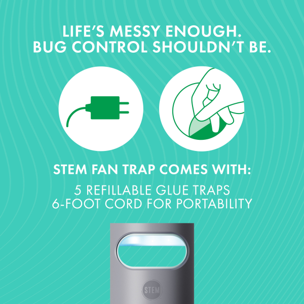slide 10 of 29, STEM Flying Insect Fan Trap for Indoor Bug Control, Plug-In Fan with UV Light, Starter Kit Includes 1 Device and 5 Glue Traps, 1 ct