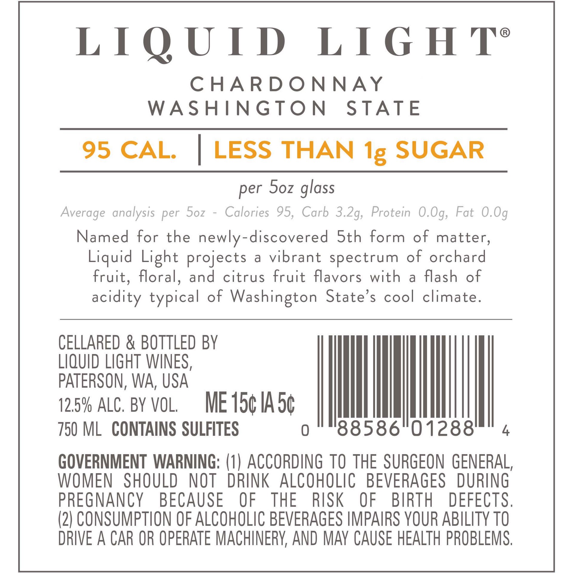 slide 5 of 6, Liquid Light Washington State Chardonnay 750 ml, 750 ml