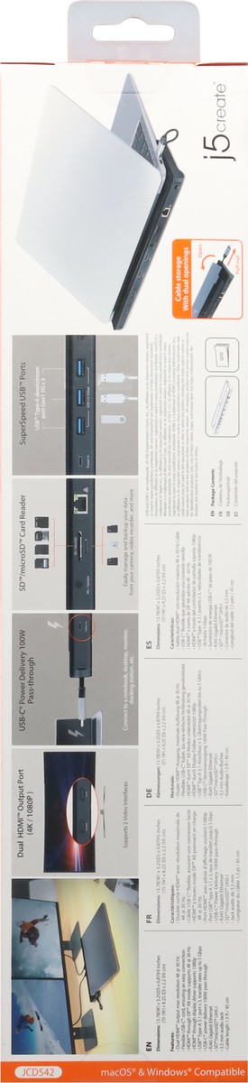 slide 5 of 9, j5create USB-C/Dual HDMI Docking Station 1 ea, 1 ct