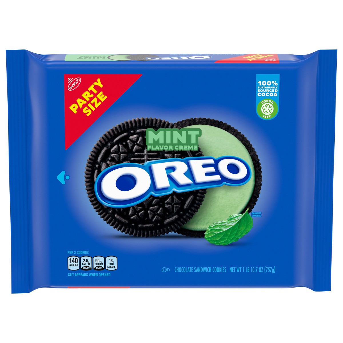 slide 1 of 9, Oreo Mint Flavor Creme Chocolate Sandwich Cookies Party Size 26.7 oz, 26.7 oz