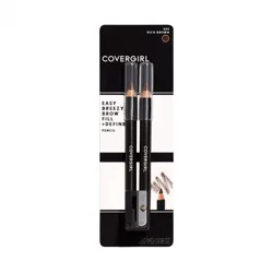 Covergirl Easy Breezy Brow Fill + Define Pencils, 2-count, Rich Brown Eye Pencil, Brown Eyebrow Pencil, Blendable Pencil Fill and Defined Brows, Sharpener Included
