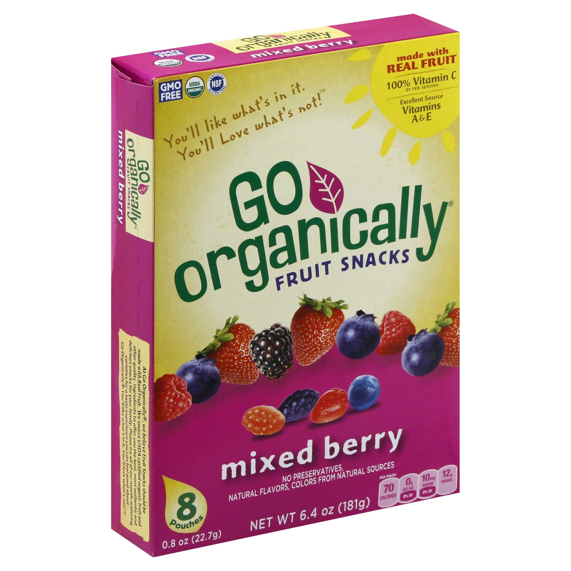 slide 1 of 1, Go Organically Mixed Berry Fruit Snacks, 8 ct; 0.8 oz