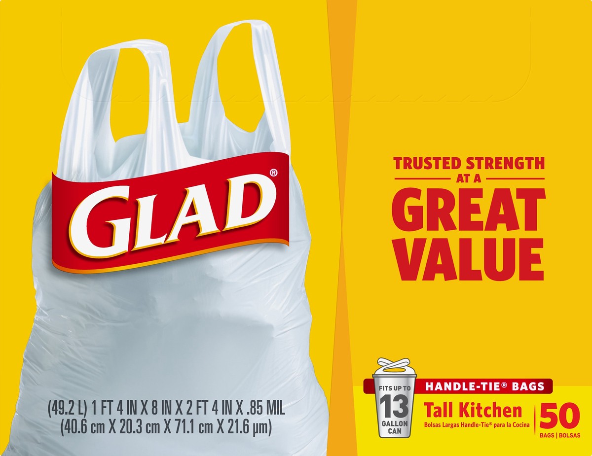 slide 5 of 8, Glad Bags Handle Tie Tall Kitchen Trash Bags, 50 ct