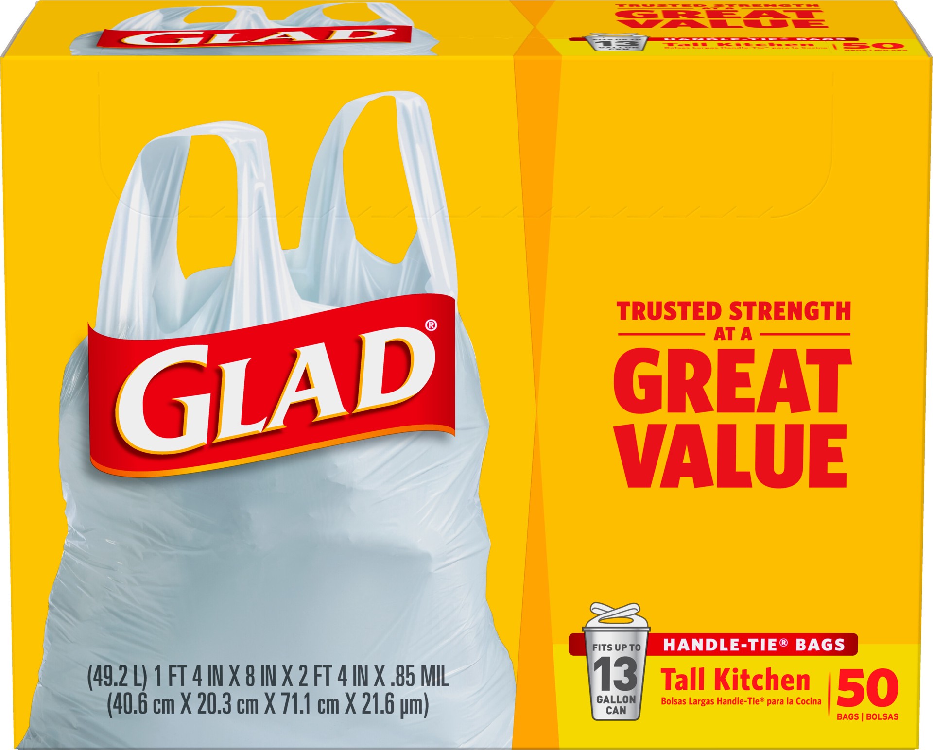 slide 1 of 8, Glad Bags Handle Tie Tall Kitchen Trash Bags, 50 ct