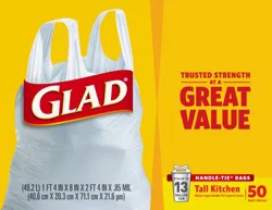 Glad 13 Gallon Handle-Tie Kitchen Bags 50 ea