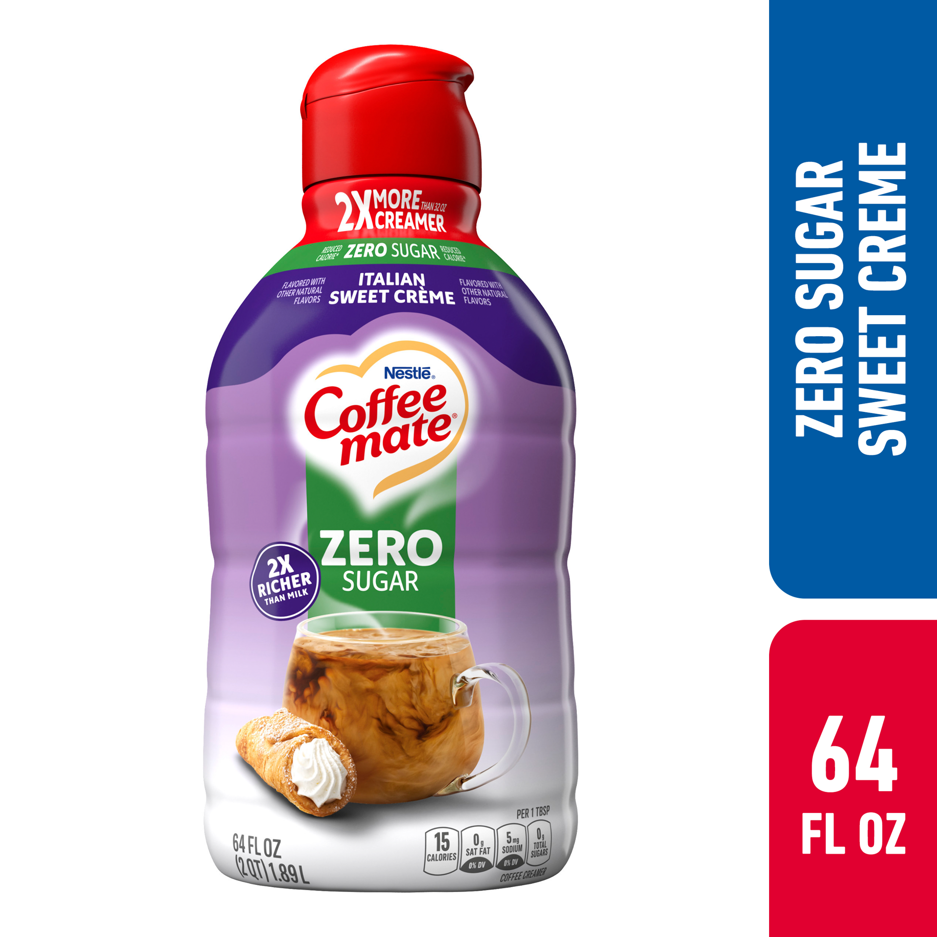 slide 1 of 3, Coffee mate Zero Sugar Italian Sweet Creme Liquid Coffee Creamer, 64 oz