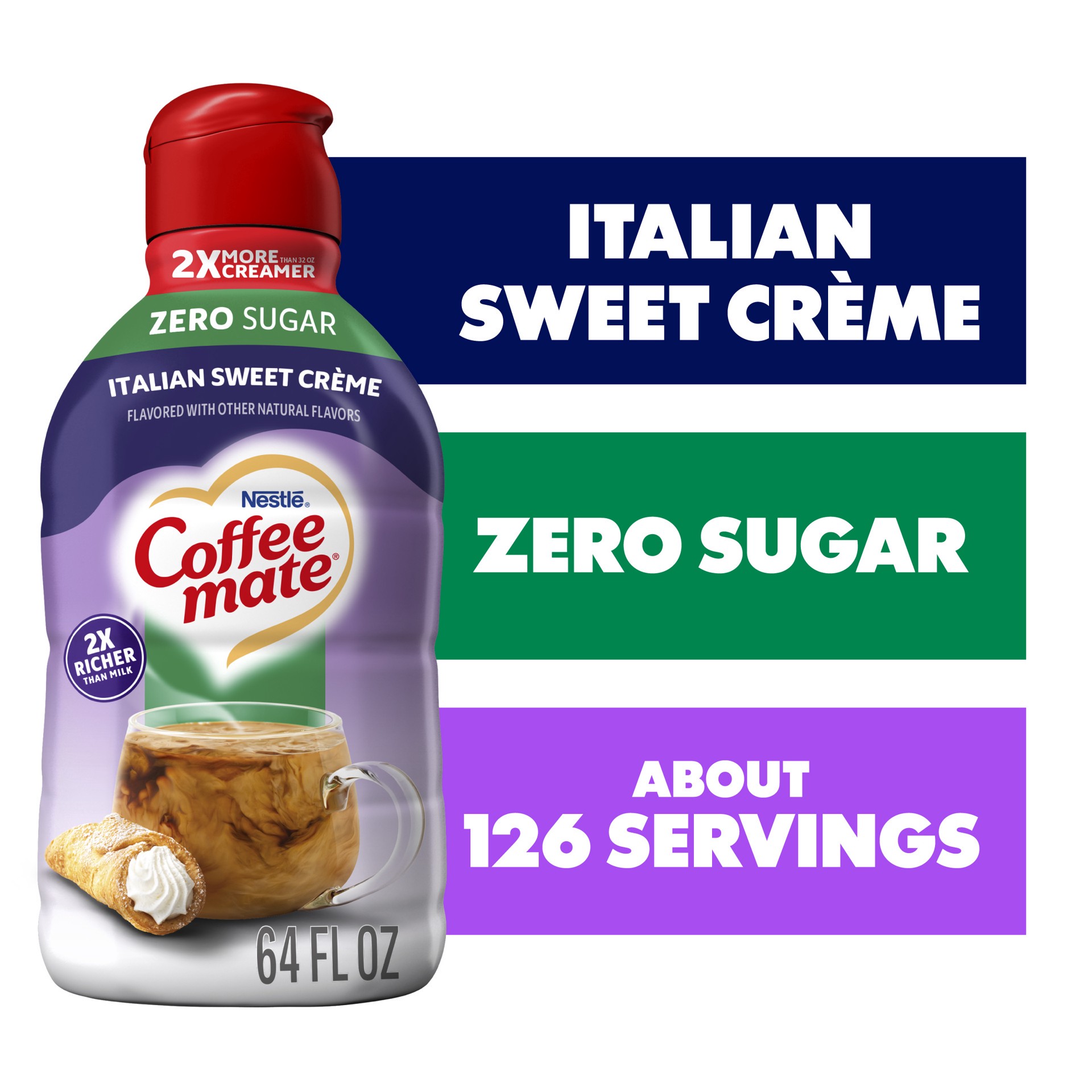 slide 1 of 3, Coffee mate Italian Sweet Crème Flavored Coffee Creamer, Zero Sugar, Gluten-Free, 64 oz