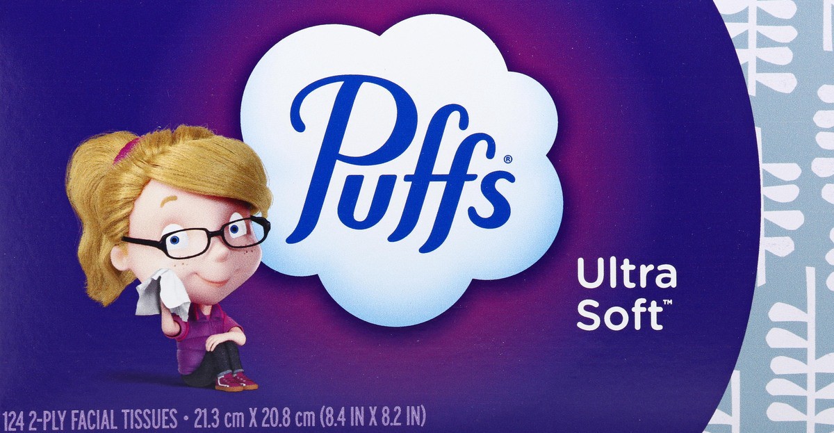 slide 3 of 6, Puffs Ultra Soft Facial Tissues, 1 Family Size Box, 124 Facial Tissues Per Box, 124 ct