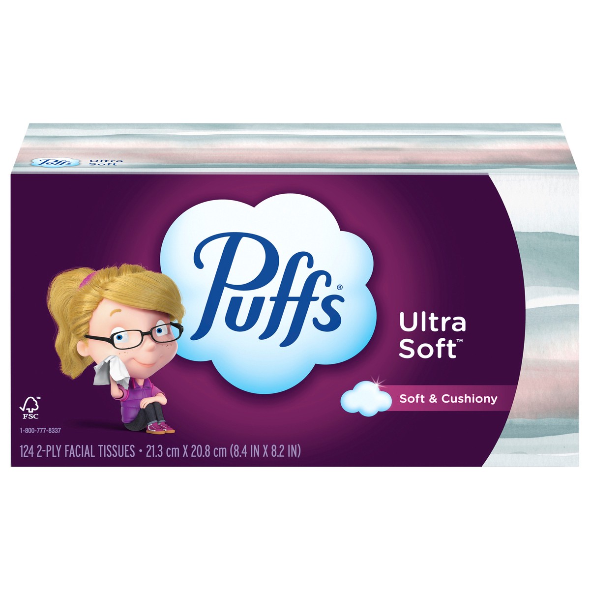 slide 1 of 6, Puffs Ultra Soft Facial Tissues, 1 Family Size Box, 124 Facial Tissues Per Box, 124 ct