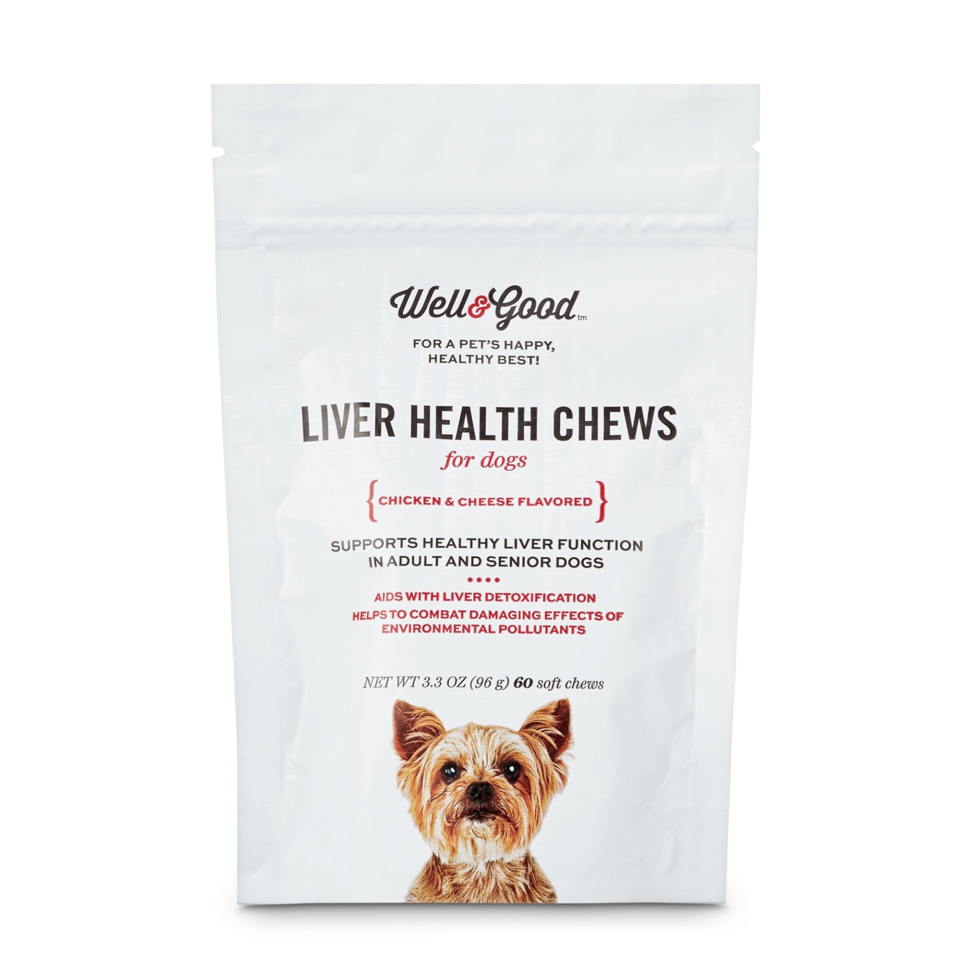 slide 1 of 1, Well & Good Chicken and Cheese Flavored Liver Health Dog Chews, 60 ct; 3.3 oz