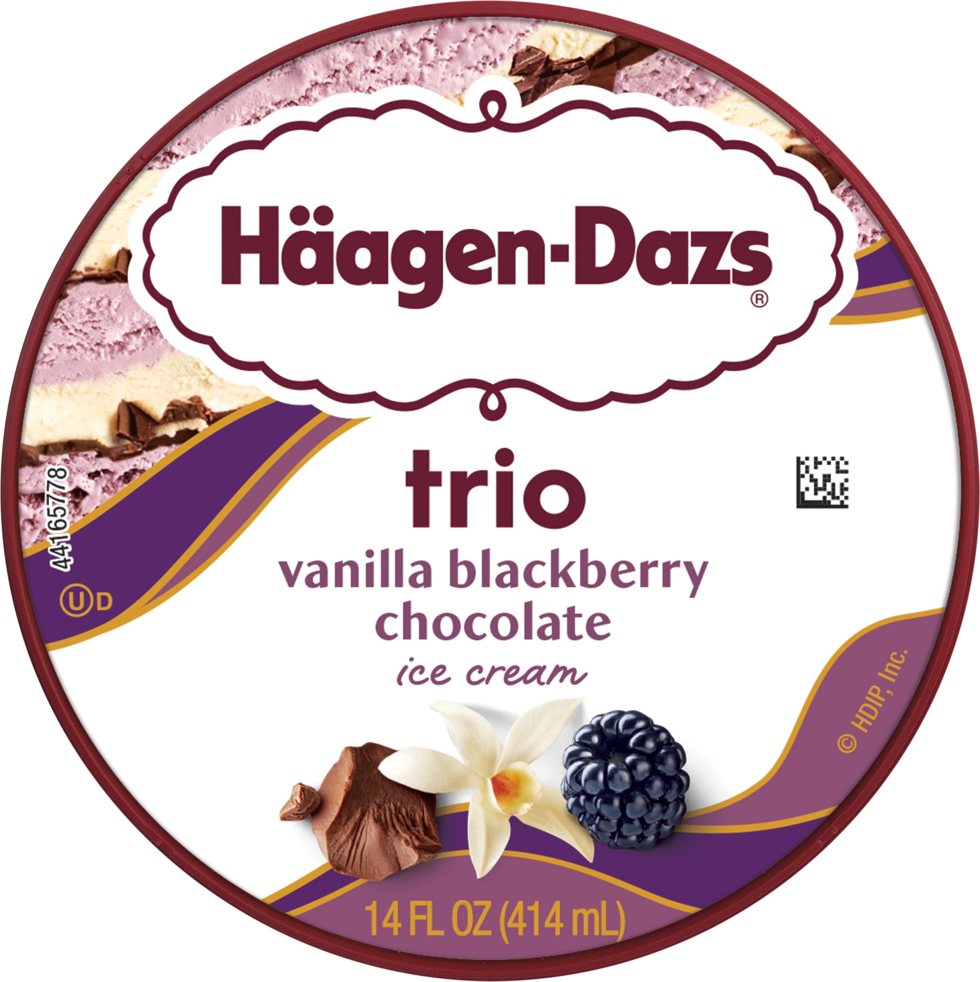 slide 7 of 7, Häagen-Dazs Trio Vanilla Blackberry Chocolate Ice Cream, 14 fl oz
