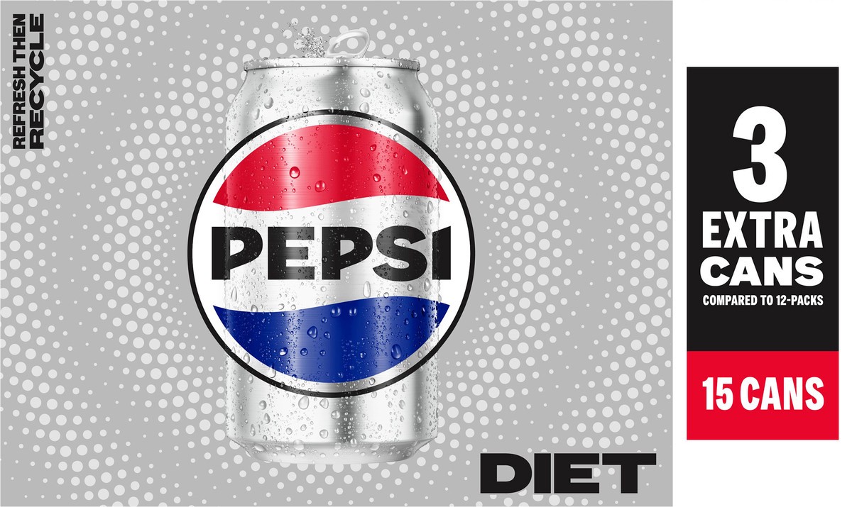 slide 6 of 6, Pepsi Diet Soda Cola 12 Fl Oz 15 Count, 15 ct; 12 oz
