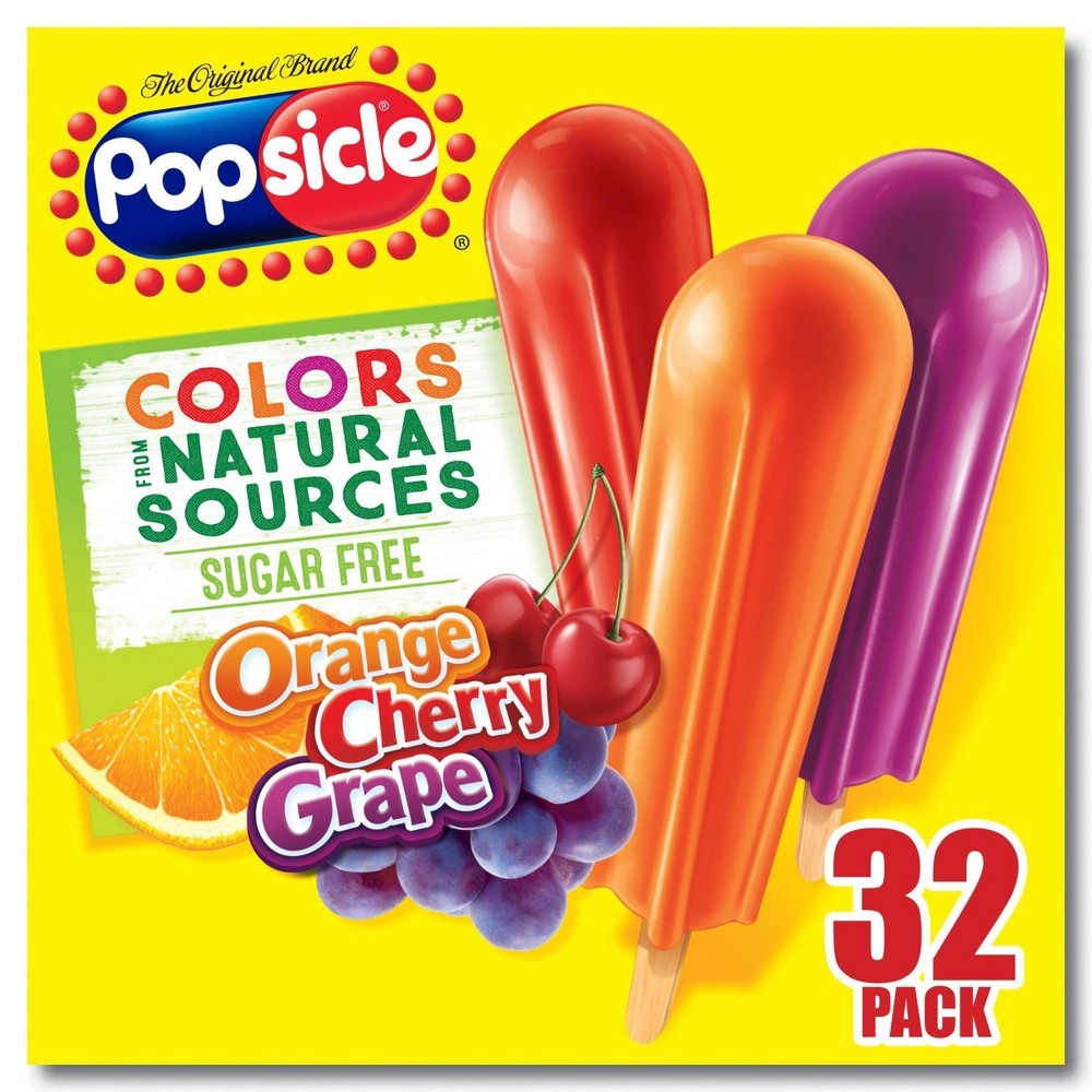 slide 3 of 8, Popsicle Sugar Free Ice Pops Orange Cherry Grape Fruit Popsicles, 32 ct, 32 ct