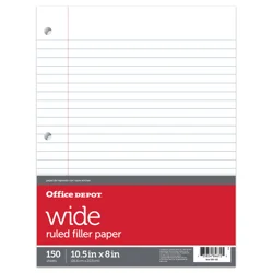 Office Depot Brand Notebook Filler Paper, Wide-Ruled, 8'' X 10 1/2'', 3-Hole Punched, White, Pack Of 150 Sheets