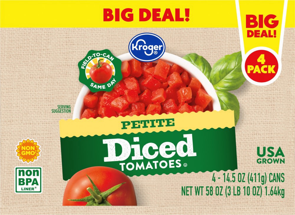 slide 5 of 6, Kroger Petite Diced Tomatoes - 4 ct; 14.5 oz, 4 ct; 14.5 oz