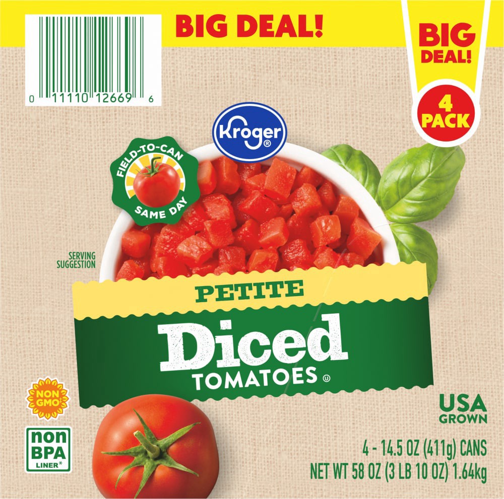 slide 6 of 6, Kroger Petite Diced Tomatoes - 4 ct; 14.5 oz, 4 ct; 14.5 oz