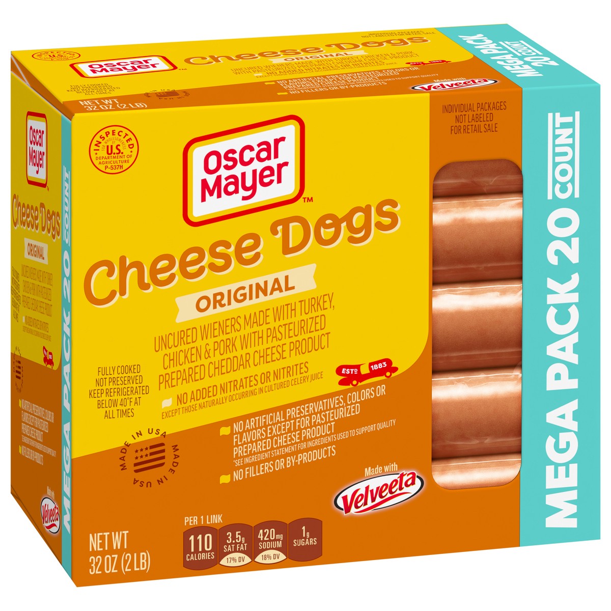 slide 4 of 9, Oscar Mayer Velveeta Cheese Hot Dogs Mega Pack, 20 ct. Box, 20 ct
