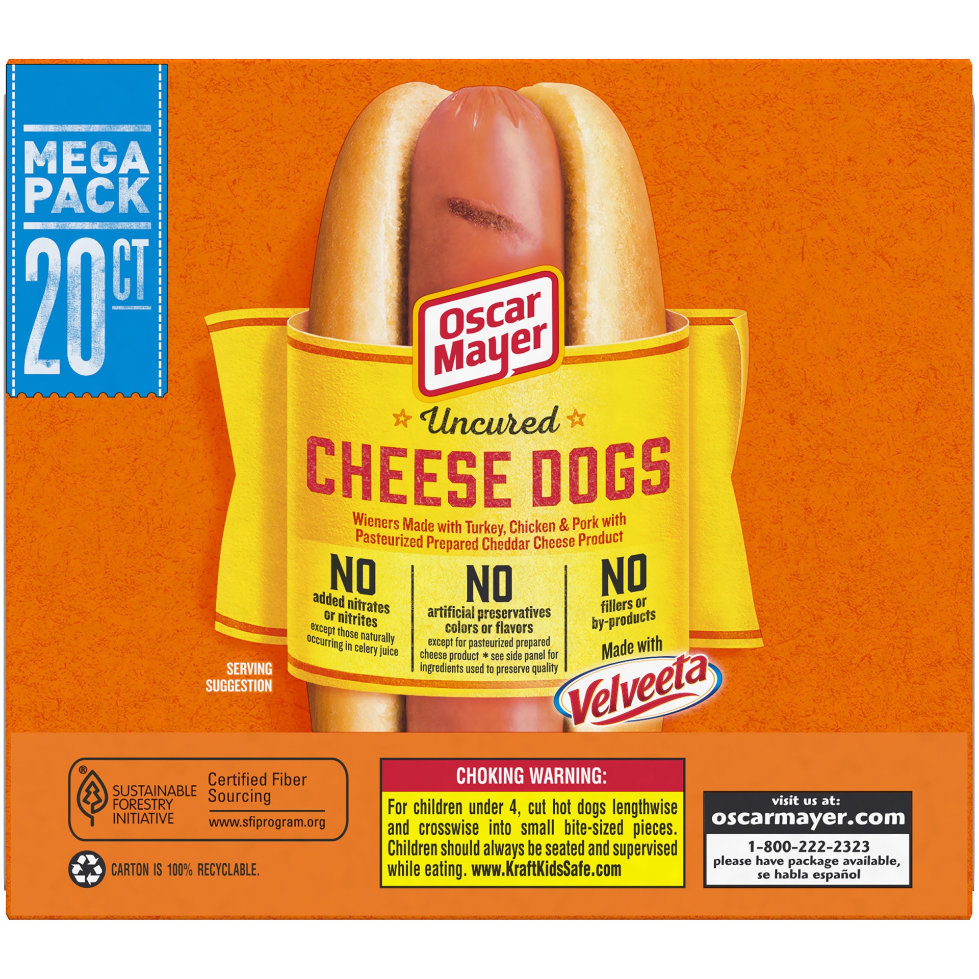 slide 2 of 2, Oscar Mayer Uncured Velveeta Cheese Hot Dogs Mega Pack, 32 oz