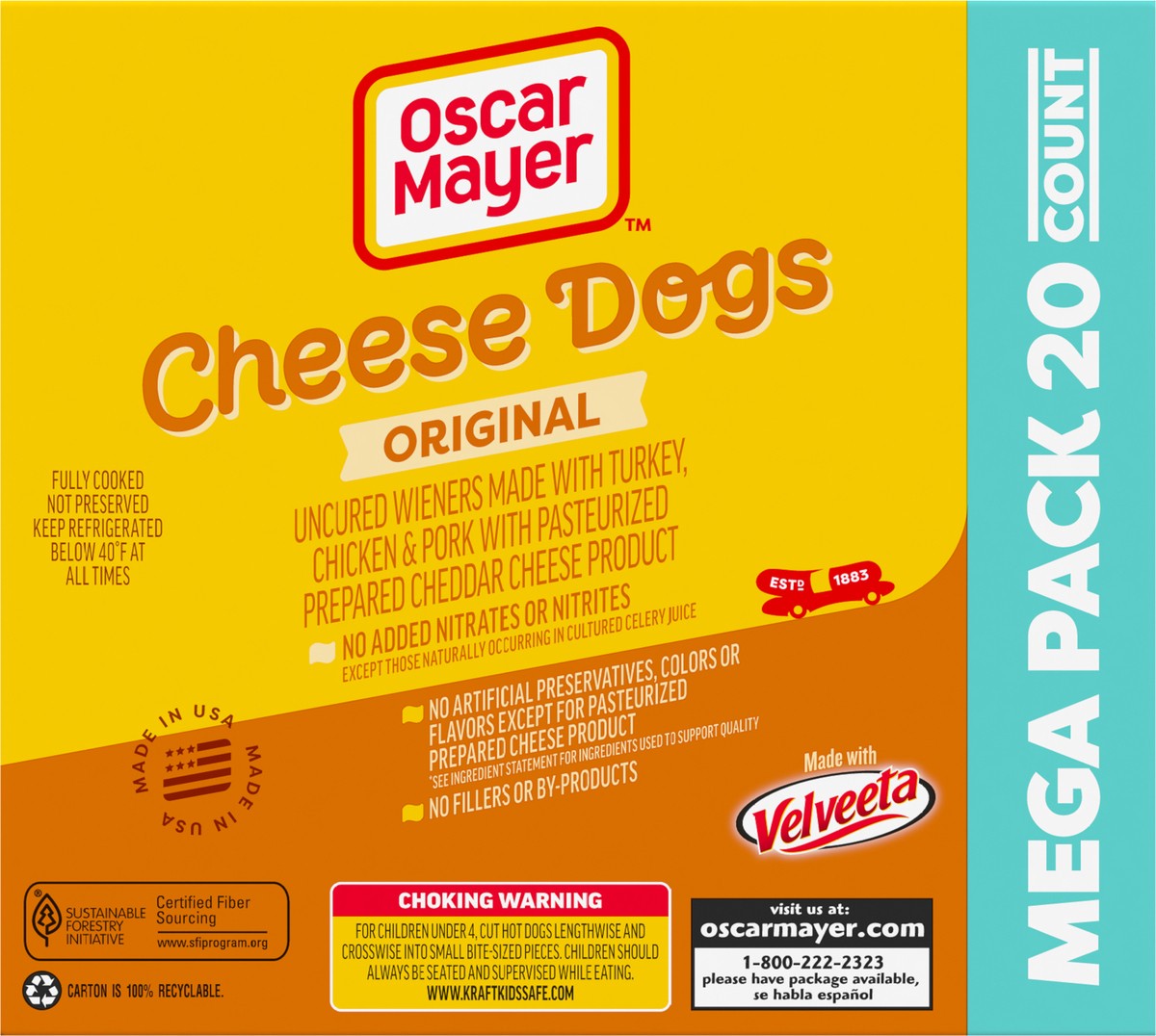slide 3 of 9, Oscar Mayer Velveeta Cheese Hot Dogs Mega Pack, 20 ct. Box, 20 ct