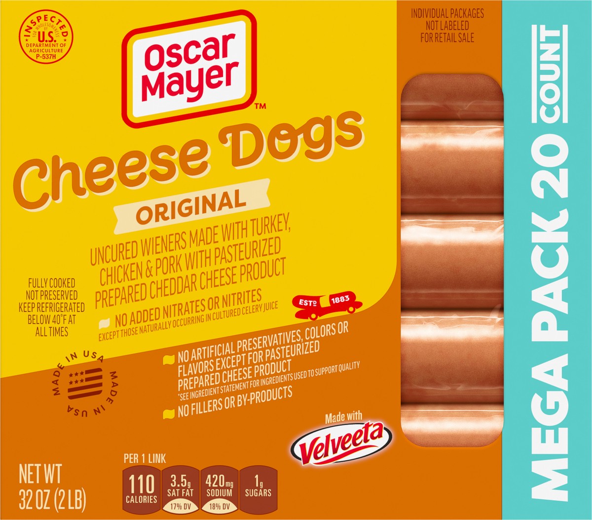 slide 8 of 9, Oscar Mayer Velveeta Cheese Hot Dogs Mega Pack, 20 ct. Box, 20 ct