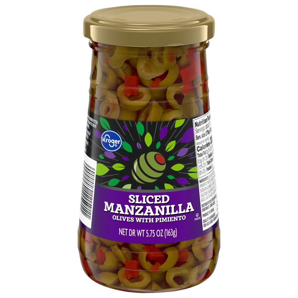 slide 2 of 3, Kroger Sliced Manzanilla Olives With Pimiento, 5.75 oz