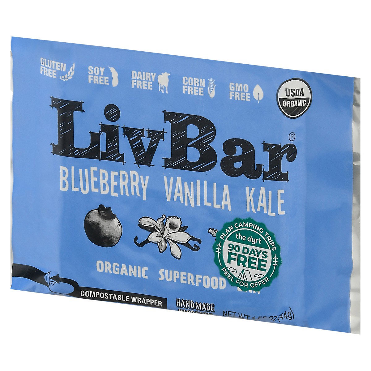 slide 2 of 13, LivBar Organic Blueberry Vanilla Kale Superfood Bar 1.55 oz, 1 ct