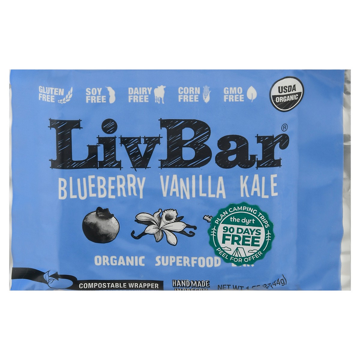 slide 3 of 13, LivBar Organic Blueberry Vanilla Kale Superfood Bar 1.55 oz, 1 ct