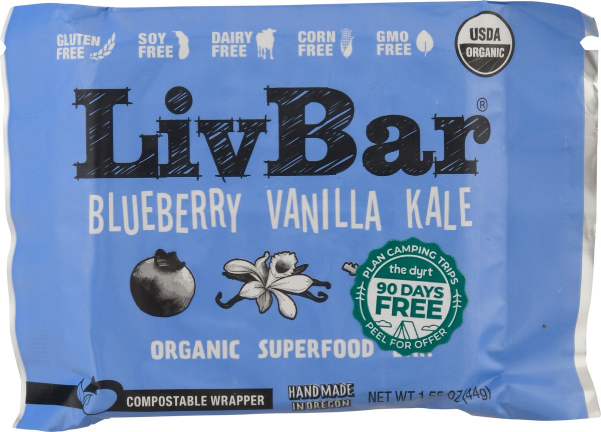 slide 13 of 13, LivBar Organic Blueberry Vanilla Kale Superfood Bar 1.55 oz, 1 ct