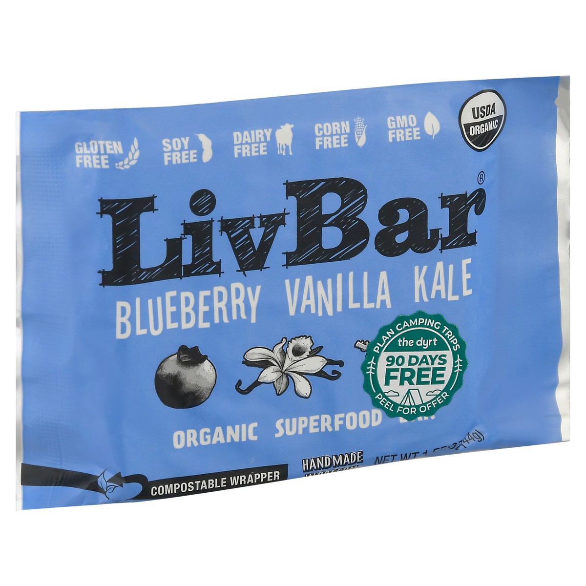 slide 4 of 13, LivBar Organic Blueberry Vanilla Kale Superfood Bar 1.55 oz, 1 ct